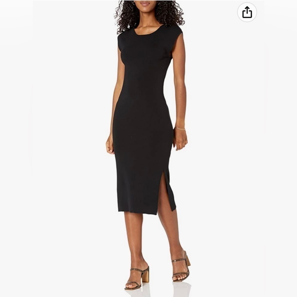 The Drop Women's Laila Power-Shoulder Twist Back Midi Sweater Dress